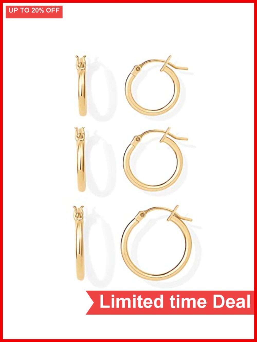 18K Gold Plated Huggie Hoop Earrings Set for Women - 3 Pairs Stackable